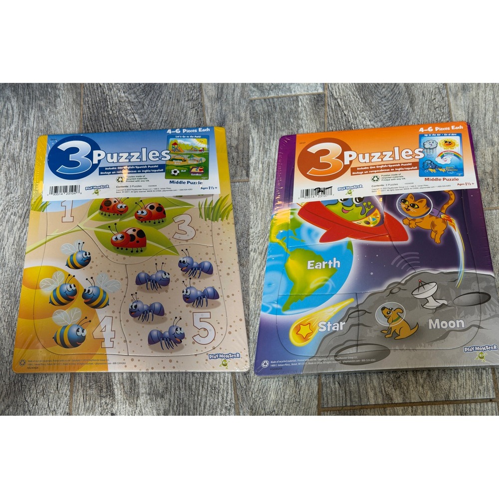 PlayMonster Board Puzzles Bilingual Space Dino Pets English Spanish NWT Learning